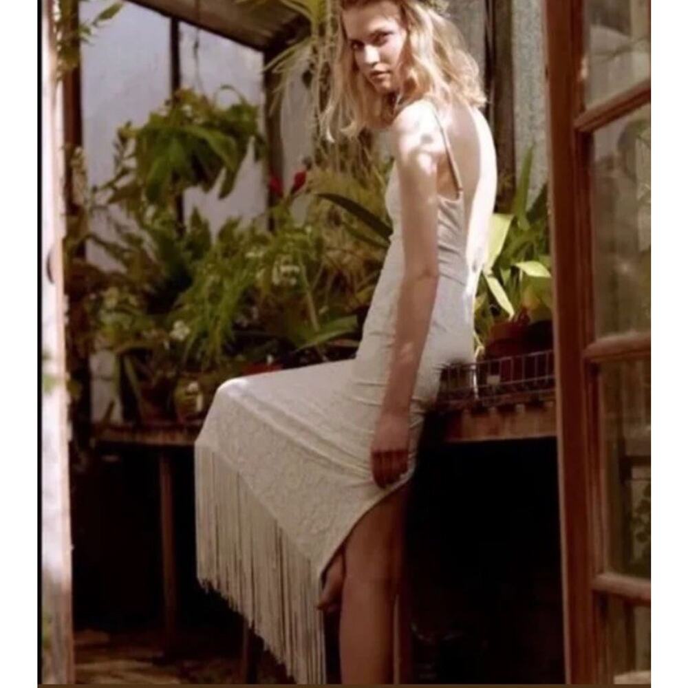 Free People X Gwen Jones Amelia Ivory Lace Fringe Wedding Dress Size XS - Picture 3 of 12